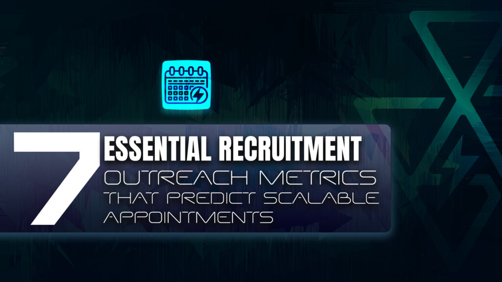 Dashboard visual showing recruitment outreach metrics including acceptance rates, reply rates, and conversion-to-call KPIs.