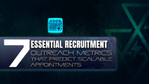 Dashboard visual showing recruitment outreach metrics including acceptance rates, reply rates, and conversion-to-call KPIs.